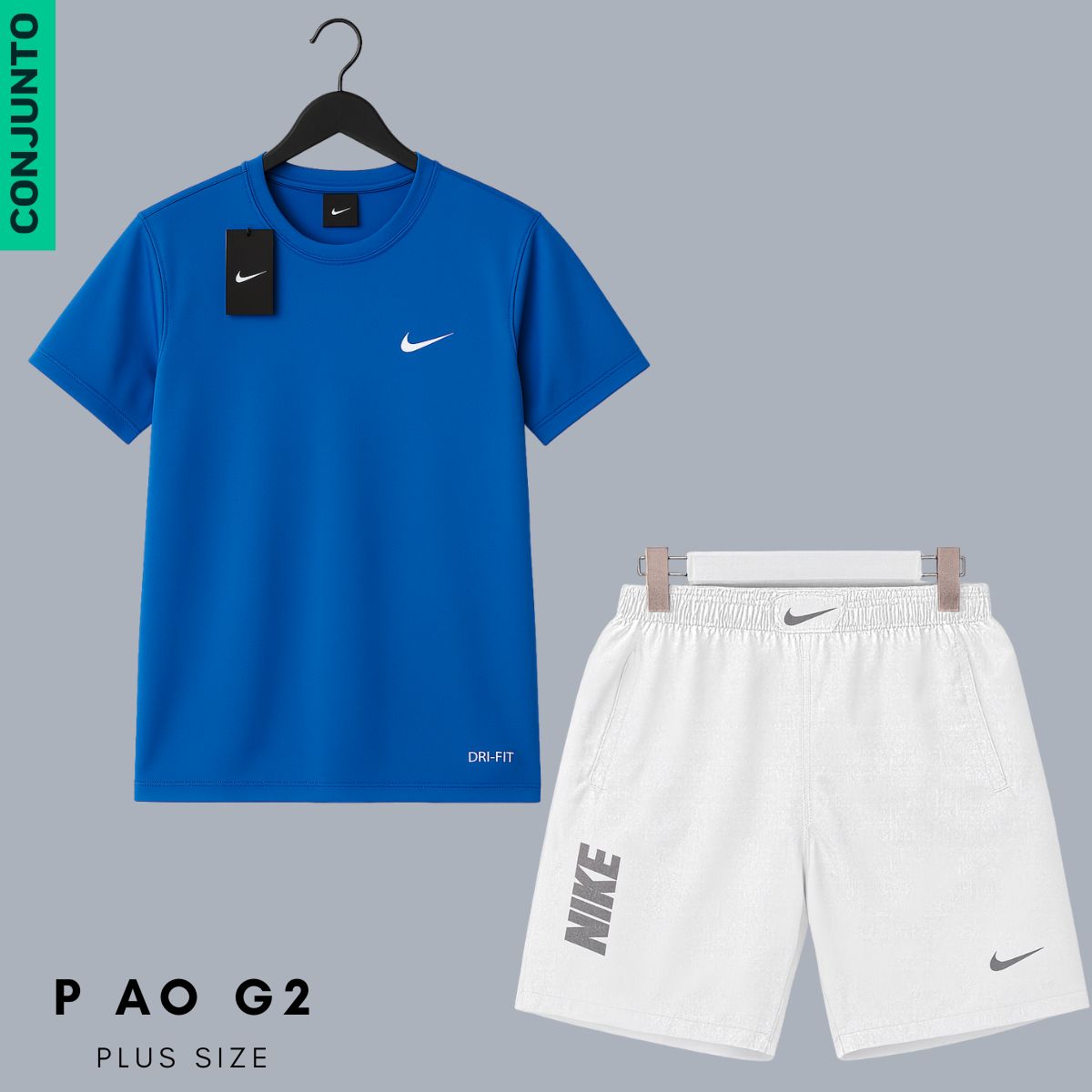 Conjunto Fitness Masculino Dry Fit - P ao G2 - Camiseta e Bermuda C/ Zíper