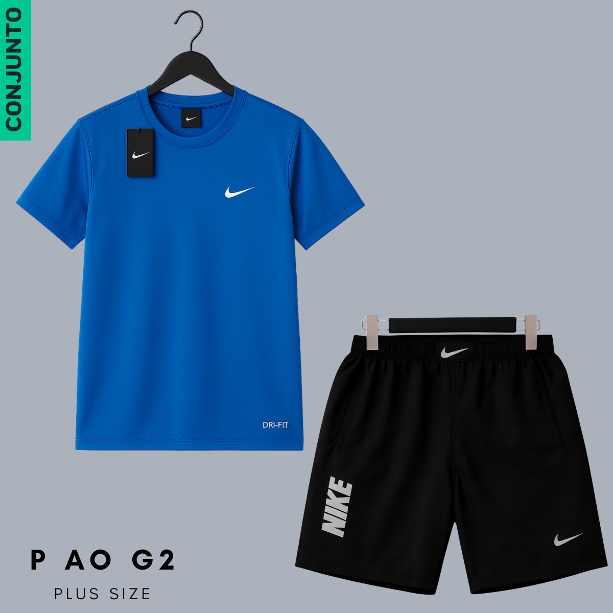 Conjunto Fitness Masculino Dry Fit - P ao G2 - Camiseta e Bermuda C/ Zíper