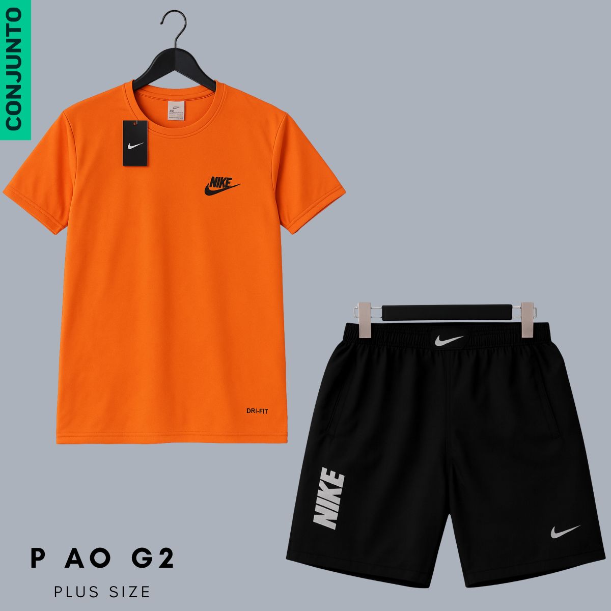 Conjunto Fitness Masculino Dry Fit - P ao G2 - Camiseta e Bermuda C/ Zíper