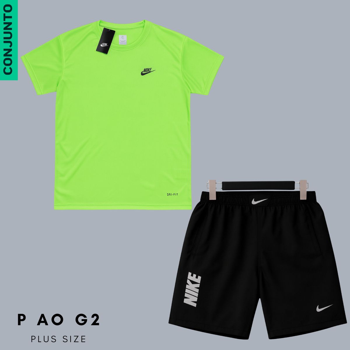 Conjunto Fitness Masculino Dry Fit - P ao G2 - Camiseta e Bermuda C/ Zíper