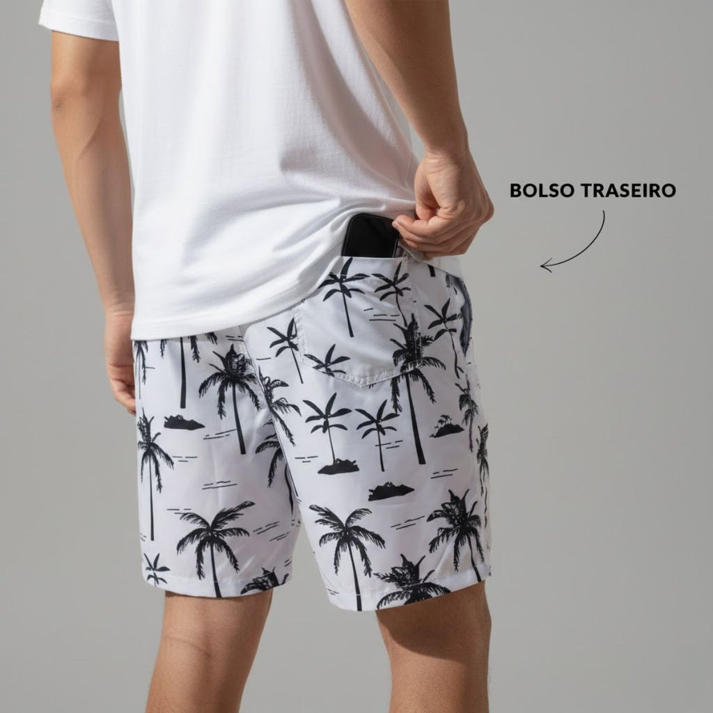 Kit 3 Bermudas Masculinas Estampadas Coqueiro Premium